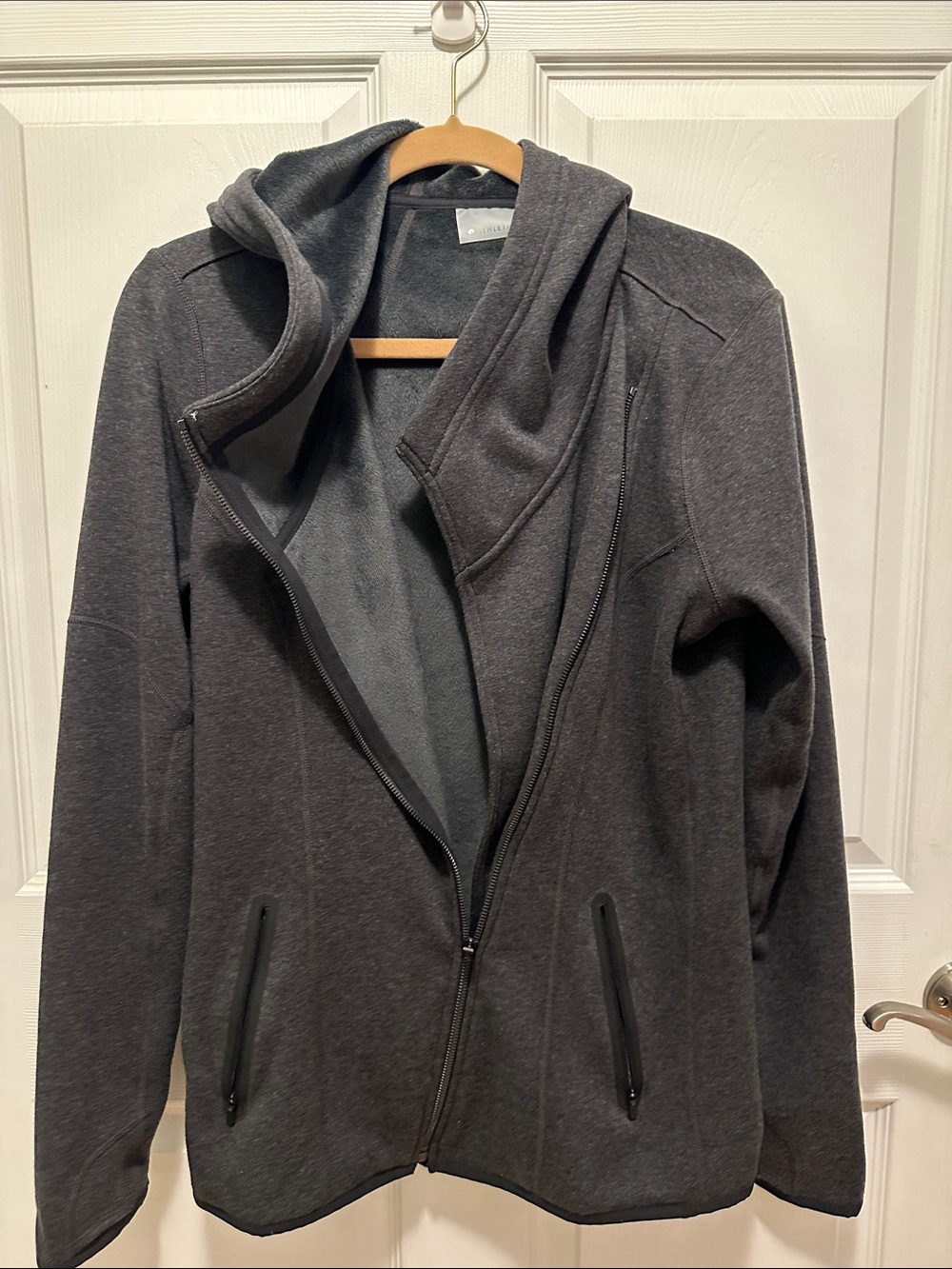 Athleta Charcoal Gray Asymmetrical Zip Hooded Utility Jacket - Picture 4 of 7